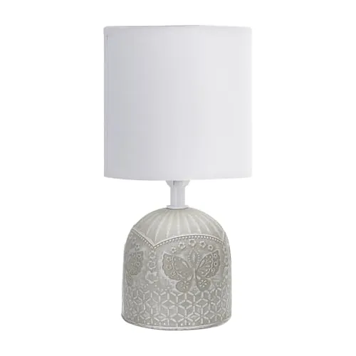 Aigostar Tischlampe Keramik Tischleuchte Lampe für Nachttisch Beistelltisch Nachttischlampe Stoffschirm E14 Vintage Retro Lustig Grau - H26cm