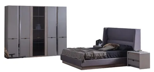 Xlmoebel Schlafzimmer-Set Komfortables Bett mit Kleiderschrank und stilvollen Nachttischen, (4-tlg., Bett+Kleiderschrank+2x Nachttische), Hergestellt in Europa