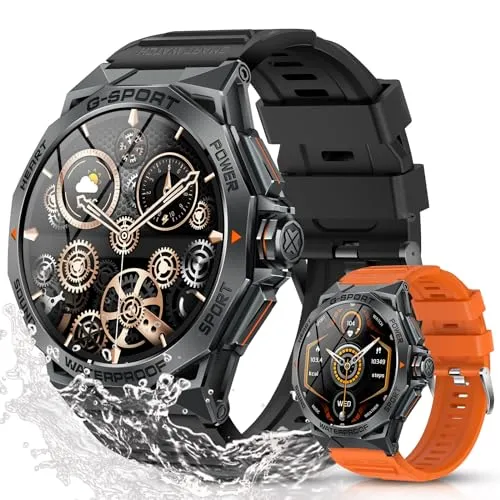 OHUGNA Smartwatch für Herren, 1,4 Zoll AMOLED HD-Bildschirm, Fitness-Tracker, IP68 wasserdicht, 100+ Sport- und Schlaf-Tracker, kompatibel mit Android und iOS