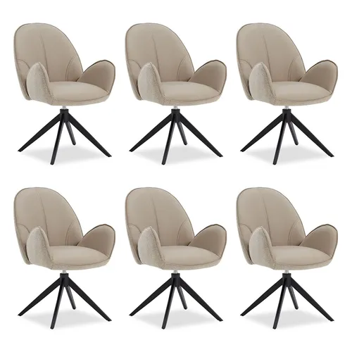 Homestyle4u Polsterstuhl 6er Set Bouclé Leder Beige Drehbar 3074