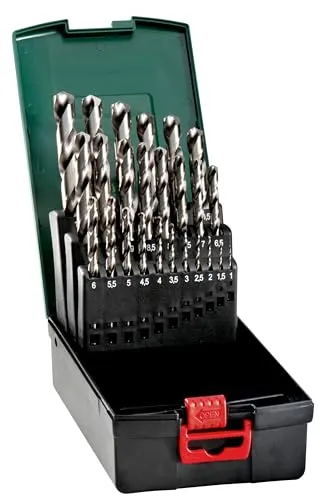 Metabo 627669000 Metall-Spiralbohrer-Set 25-teilig - Bohren - Hochwertiges HSS-G Metallbohrer-Set in praktischer Kunststoffkassette, ideal für präzise Bohrungen in Stahl, Guss und Kunststoffen bis 900 N/mm² Zugfestigkeit.