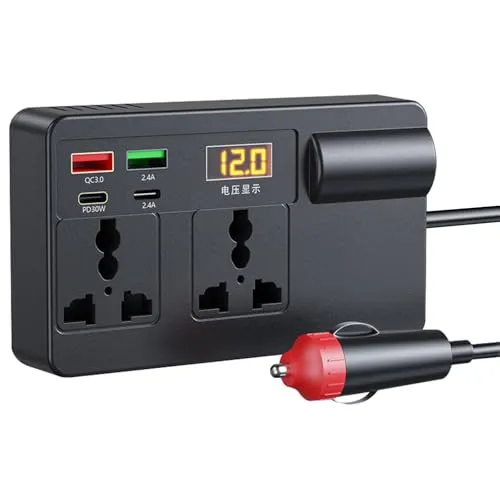 ideallife Wechselrichter Auto 200W, 12V/24V auf 220V Spannungswandler für Zigarettenanzünder, KFZ Inverter mit 2 AC-Universalsteckdosen, USB, Type-C PD30W, QC3.0, LED-Anzeige, für Auto LKW Camping