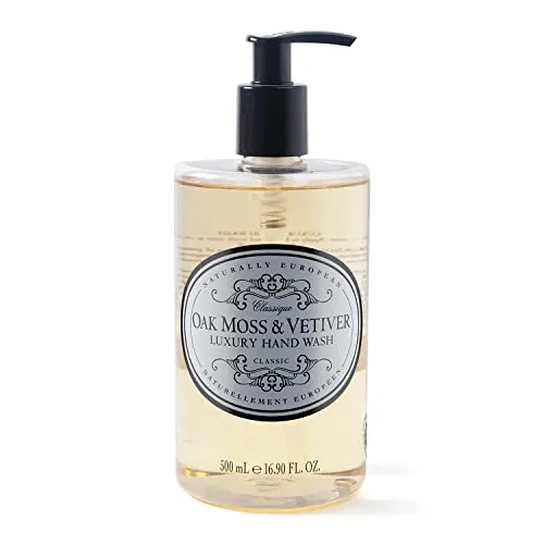 Naturally European Oak Moss and Vetiver Hand Wash, Bottle with Pump, Earthy and Floral Scent, Suitable for Sensitive Skin 500ml