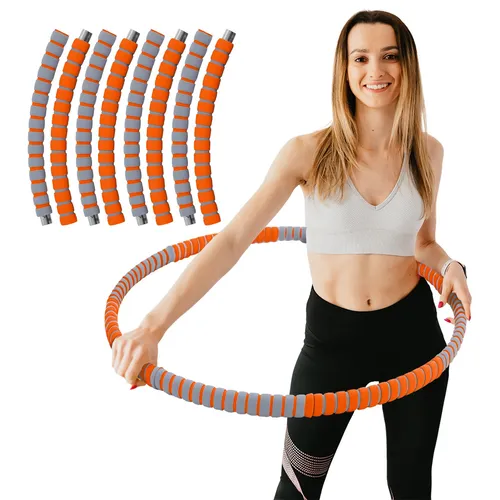 Hula Hoop Fitness Reifen Edelstahl 8 Teile gepolstert befüllbar Grau Orange