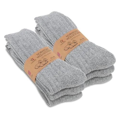 Footstar Herren Winter Wollsocken (6 Paar) Norweger Socken mit Frottee Plüschsohle - Hellgrau 39-42
