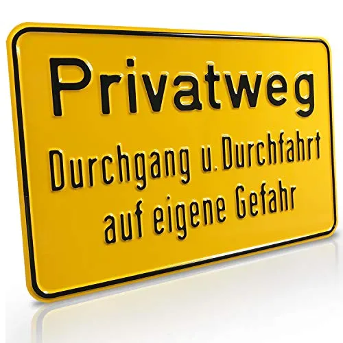 Betriebsausstattung24 Hinweisschild „Privatweg Durchgang u. Durchfahrt auf eigene Gefahr“ - Zur Grundbesitzkennzeichnung - Weg- & Straßenkennzeichnung - Aluminium - Signalgelb
