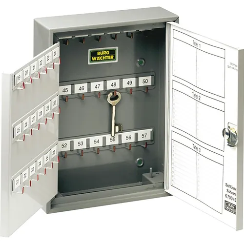 OB-Schlüsselschrank 6700/57 R, Zylinderschloss, 57 Haken - Robuster Schlüsselschrank mit Zylinderschloss, 57 Haken für optimale Schlüsselorganisation, ideal für Büros und Betriebe, Wandbefestigung, dunkelgrau lackiert.