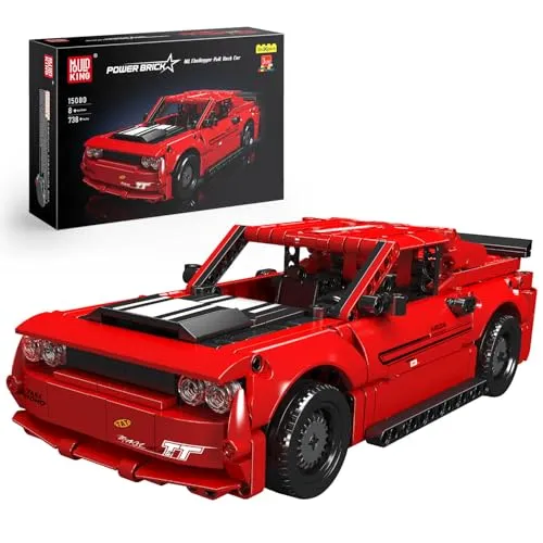 Mould King 15080 Technik Speed Champion Dodg Challenger Sportwagen Bausteine mit Rückziehmotor Rennwagen Klemmbausteine Autobausätze Für Kinder Fans Erwachsene (738 Teile)