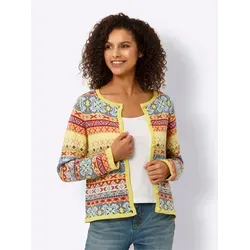 Strickjacke HEINE, Damen, Gr. 38, bunt (limone, eisblau, gemustert), 50% Baumwolle, 50% Polyacryl, gemustert, mehrfarbig, Strickjacken Strickjacke