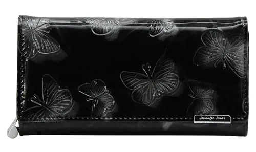 Jennifer Jones Leder Damen Geldbörse - Eleganter Schmetterling Design mit RFID-Schutz - Damen-Geldbörse aus hochwertigem Lackleder mit Schmetterlings Design und RFID-Schutz für Ihre Sicherheit. 6 Kartenfächer und viel Stauraum machen sie zum idealen modischen Accessoire.
