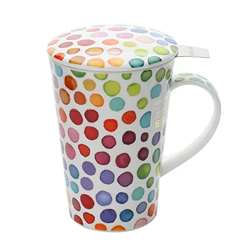 Dunoon Tasse Hot Spots mit Sieb und Deckel Shetland - Kaffeetassen & -becher, eleganter Teebecher aus Fine Bone China mit integriertem Sieb und Deckel, ideal für aromatische Heißgetränke. Hitzebeständig und in buntem Design.