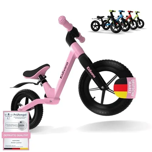 Kidiyana Kinder Laufrad ab 2 Jahren, Balance Bike rutschfeste Luftreifen, Komfortables Sitzpolster, RSA-Dämpfungssystem, Abgerundete Fußrasten, Schutzblech, Leicht & Langlebig, Sport Geschenke, Pink