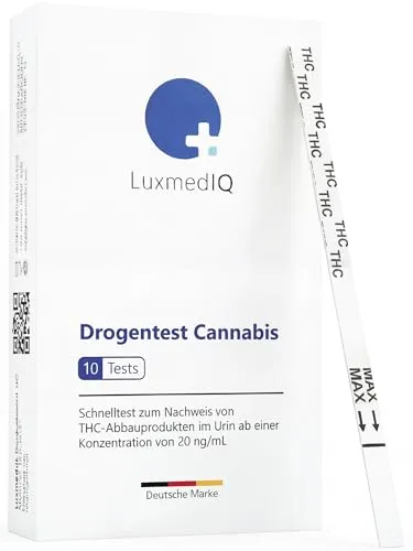 10x LuxmedIQ Cannabis Drogentest - THC Drogentest Schnelltest - Cannabis Marijuana Haschisch - Urin Drogenschnelltest - Cut-off: 20 ng/ml - über 99% genau