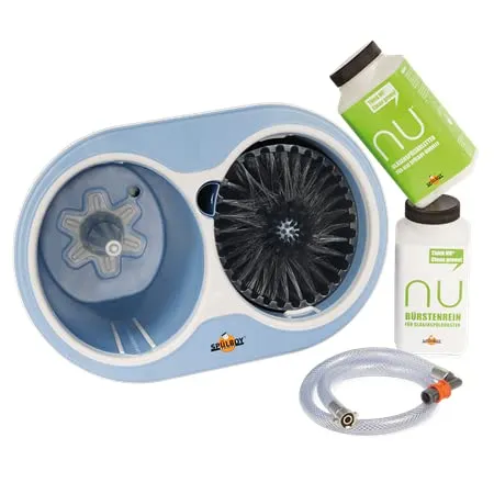 SPÜLBOY®NU Pro Antibakteriell - Zahnersatzreiniger mit Frischwassertaste, effektive Reinigung durch Gläserspültabletten und Bürstenreiniger für optimale Hygiene.
