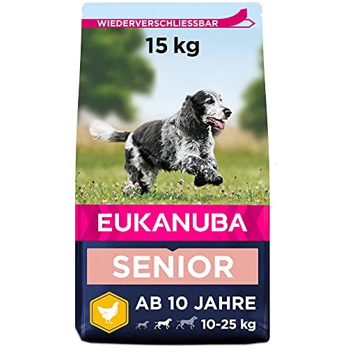 EUKANUBA Caring Senior Medium Breed Hundefutter 15kg - Trockenfutter für mittelgroße Senioren-Hunde mit Huhn als Hauptzutat, unterstützt die Gesundheit und Vitalität im Alter.