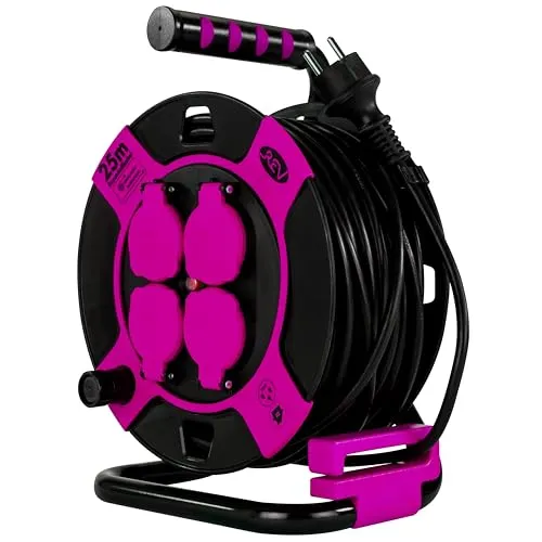 REV Kabeltrommel, IP44, Outdoor, 4 Schutzkontaktsteckdosen, 25m, pink