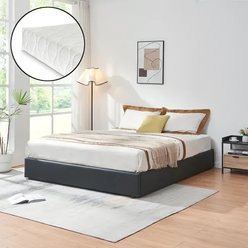 en.casa Polsterbett »Nola« 180x200cm mit Matratze und Bettkasten in Schwarz - Elegantes Doppelbett mit Bettkasten für praktischen Stauraum und stabiler Matratze, ideal für erholsamen Schlaf und verschiedene Einrichtungsstile.