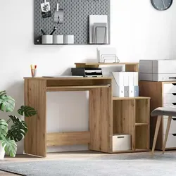 vidaXL Schreibtisch mit Stauraum - Kunsthandwerker Eiche 120,5 x 44 x 88,5 cm - Kinderschreibtisch mit integriertem Stauraum und kratzfester Oberfläche, ideal für Heimbüros oder Studierplätze. Modernes Design im Kunsthandwerksstil für eine stilvolle und funktionale Ergänzung.
