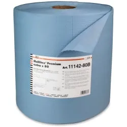 Produktbild ZVG Zellstoff-Vertriebs-GmbH & Co. KG Multitex-Rolle Premium Extra z 80 Wischtücher, Extra dicke Einmal-Wischtücher, 1 Rolle = 475 Abrisse zu je 34 x 32 cm, blau 1114280B