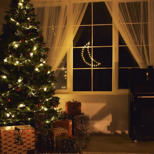LED Weihnachten Fensterdeko Glühwürmchen Mond warmweiß für 3 x AA Batterie