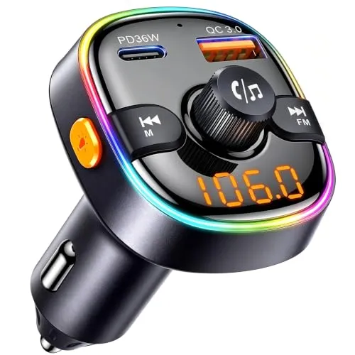 GizmoVine FM Transmitter Auto Bluetooth,Musik Adapter für Auto Radio | 5.3 Bluetooth Transmitter mit PD 36W & QC 18W Schnellladung,Freisprechanlage,Noise Cancelling Mikrofon,LED Licht