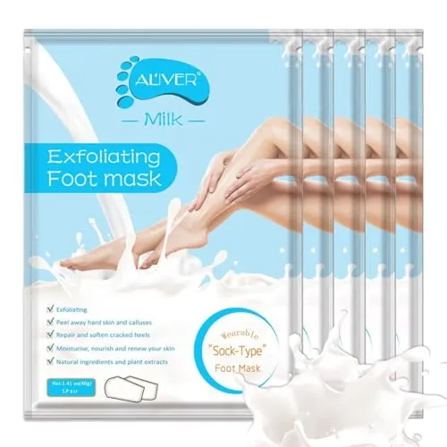 P-Beauty Fußmaske Milchextrakt | Exfolierendes Fußpeeling | zur Entfernung von raue Haut, Hühneraugen & Risse | Pflegend & Feuchtigkeitsspended | Natürliche Fußpflege | für seidige Füße | 5 Paar