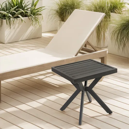 okwish Quadratischer Gartentische Aluminium-Beistelltisch für Innen- und Außenbereich,Endtisch einfach zu montieren,Dunkelbraun
