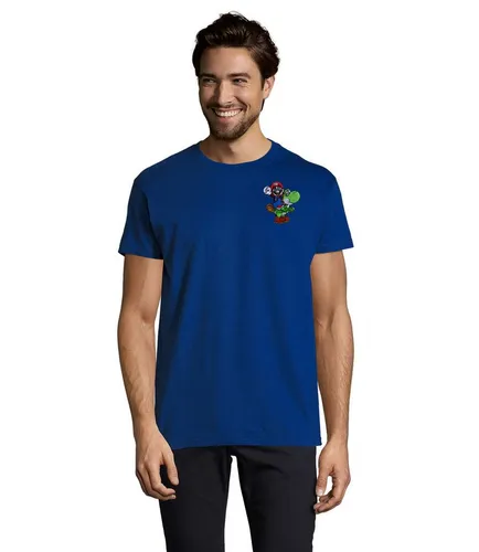 Blondie & Brownie T-Shirt Yoshi&MarioPatches Herren Gamer Shirt Retro Patch Freizeit Tee Vintage (Einzelset, Einzelartikel) Yoshi Mario Pixel Patch Herren Tee