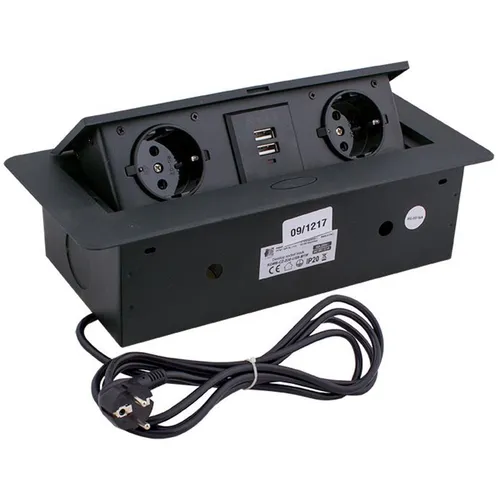 KombiBox 2x Schuko Steckdose + 2x USB 2,4A Tischsteckdose Klappdeckel schwarz