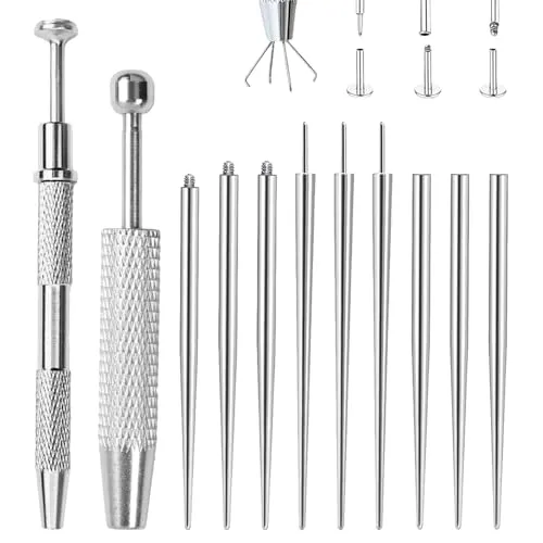 Pluvyze 11 Stück Piercing EinfüHrhilfe, Piercing Zange FüR Kugeln Taper, öFfnungs- Und Ersatz-Werkzeuge, 14G 16G 18G 20G Zubehör, Für Ohr/Nase/Lippe/Bauch/Brustwarze/Zunge