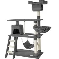 tectake® Kratzbaum Marcel 141 cm - Vielseitiger Kratzbaum mit Katzenhaus, Treppe und Spielkordel, ideal für Spiel und Entspannung deiner Katze.