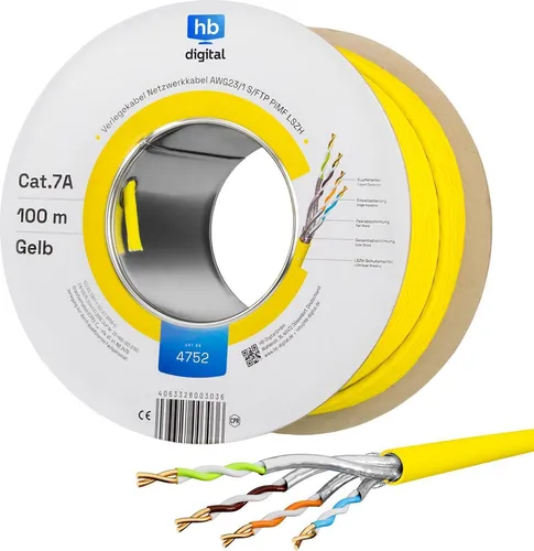 hb-digital CAT 7a Verlegekabel Ethernet 100m - Netzwerkkabel mit max. 1200 MHz und bis zu 10 Gbit/s Übertragungsgeschwindigkeit, ideal für Hochgeschwindigkeitsnetzwerke und professionelle Installationen.