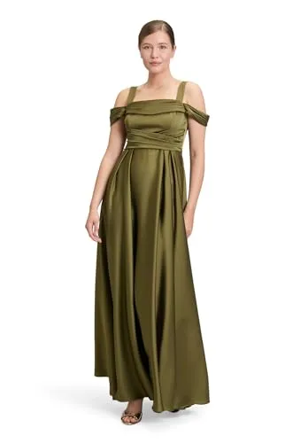 Abendkleid VERA MONT - Elegantes schulterfreies Kleid in shiny olive - Schulterfreies Abendkleid für Damen, Gr. 40, mit Wasserfallausschnitt und ausgestelltem Schnitt. Ideal für festliche Anlässe und sorgt für eine feminine Silhouette. Pflegeleicht und mit praktischen Nahttaschen.