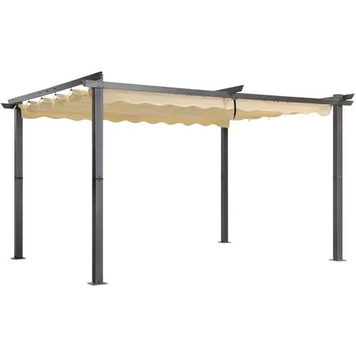 Angel Living Garten Pergola Pavillon Gartenpavillon aus Aluminium in anthrazit, Dachrohre aus Stahl, Verstellbares Dach aus Polyester (Beige, 3 x 4M)