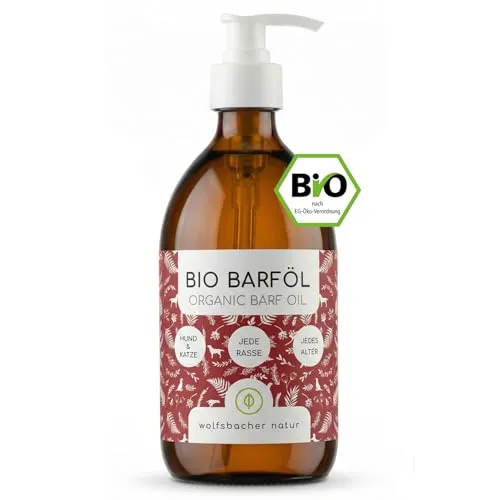 Futteröl für Hunde 500ml – 100% Bio Barföl mit Omega 3-6-9 - Hochwertiges Barföl aus 6 Bio-Ölen, ideal zur Unterstützung der täglichen Hundenahrung. Für ein glänzendes Fell und eine optimale Nährstoffversorgung. 100% natürlich und ohne künstliche Zusätze.