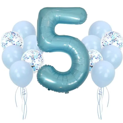 DIWULI Geburtstagsdeko 5 Jahre Blau Zahlen-Ballon Party Deko