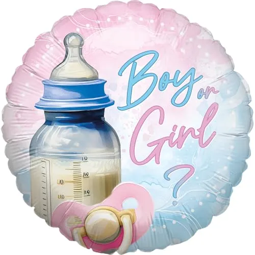 Party Factory Folienballon Boy or Girl 45 cm, Rund, Rosa Blau, Ballon Helium geeignet, Gender Reveal Deko, Luftballon für Babyparty und Geburt