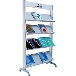 Paperflow Prospekthalter 16.A4TM.35 - Silber, Aluminium mit Rollen - Werbeartikel: Hochwertiger Prospektständer mit 16 Fächern, verstellbaren Ablagen und praktischem Rollensatz für flexibles Präsentieren.