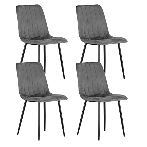 Bequemer Polsterstuhl im 4er Set - Esszimmerstühle mit ergonomischem Design und strapazierfähigem grauem Samtbezug, ideal für Komfort und Stil in jedem Raum, hohe Belastbarkeit bis 120 kg.