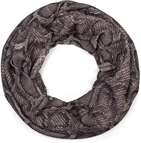 styleBREAKER Damen Loop Schal mit Schlange Phyton Muster und glitzernder Oberfläche, Schlauchschal, Tuch 01017127, Farbe:Dunkelbraun