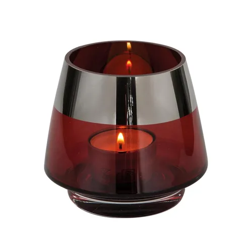Fink rotes Teelichthalter Ø 11 cm aus Glas kleines Windlicht mit silbernem Rand