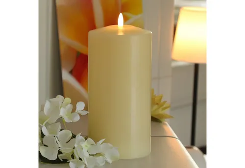 MARELIDA LED-Kerze Stumpenkerze Echtwachs flackernd H: 22cm D: 10cm Timer creme