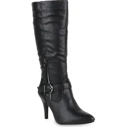 Mytrendshoe Klassische Stiefel Damen Boots High Heels Schnallen 818980, Farbe: Schwarz, Größe: 37 - Schwarz - 37