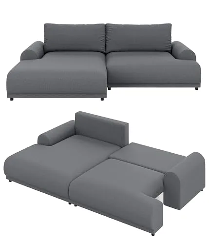 ECKSOFA Lounge mit Schlaffunktion und Bettkasten - Sofas & Sessel: Modernes Ecksofa in Dunkelgrau, ideal zum Entspannen und Schlafen mit praktischer Bettkasten-Funktion für zusätzlichen Stauraum.