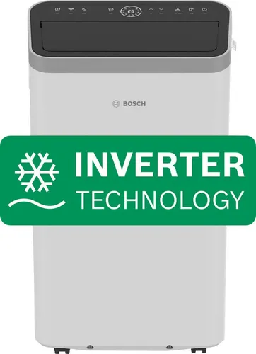 Bosch Home Comfort Cool 5000 Mobiles Klimagerät 3.4kW - Klimaanlage mit Inverter-Technologie für schnelle Kühlung und präzise Temperatursteuerung. Ideal für maximalen Komfort bei minimalem Energieverbrauch. Einfach transportierbar mit integriertem Bosch Easy Cool Select.