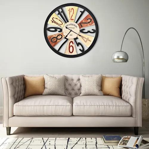 vidaXL Wanduhr Metall 60 cm - Vintage Design - Wohnaccessoires mit robuster Metallkonstruktion und präzisen Quarzwerken. Die große, mehrfarbige Wanduhr ist ein Blickfang und lässt sich dank klarer Ziffern auch aus der Ferne gut ablesen.
