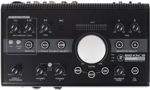 Mackie Big Knob Studio - Audio Interface und Monitorcontroller in einem, mit 2x2 USB Recording, hochwertigen Onyx Mikrofonvorverstärkern und 96-kHz/24-bit Wandler für professionelle Aufnahmen.