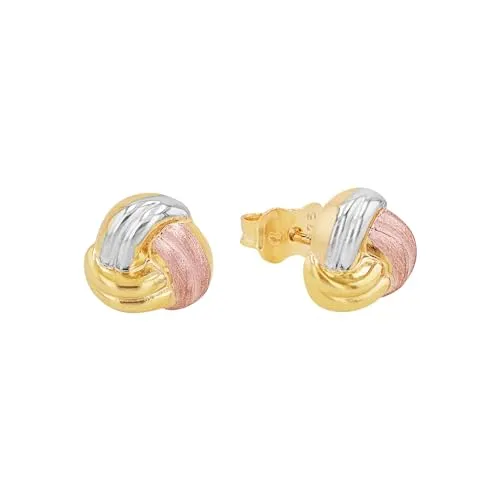 Amor Ohrstecker Damen Ohrschmuck Tricolor, 0,9 cm - Ohrringe für Damen aus 375 Gelbgold in eleganter Tricolor-Optik, geliefert in einer Schmuck Geschenk Box – perfekt für besondere Anlässe!
