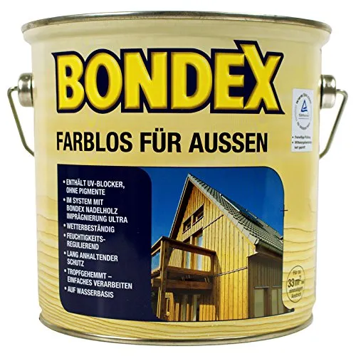 BONDEX FARBLOS FUER AUSSEN - 2.5 LTR - Wässrige Holzlasur für außen mit UV-Blocker, bietet optimalen Schutz vor Witterungseinflüssen und ist ideal für Renovierungen.