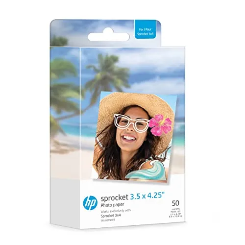 HP Sprocket Fotopapier 8,9 x 10,8 cm mit klebender Rückseite - Druckerpapiere – Erstellen Sie lebendige, langlebige Fotos mit selbstklebender Rückseite, ideal zum Dekorieren und für kreative Projekte. Keine Tinte nötig dank Zero Ink Technologie!